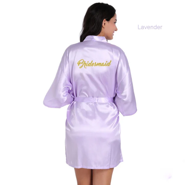 Modest / Simple Candy Pink Wedding Bridesmaid V-Neck 3/4 Sleeve Silk Robes 2020 Sash Glitter Printing