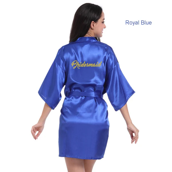 Modest / Simple Candy Pink Wedding Bridesmaid V-Neck 3/4 Sleeve Silk Robes 2020 Sash Glitter Printing