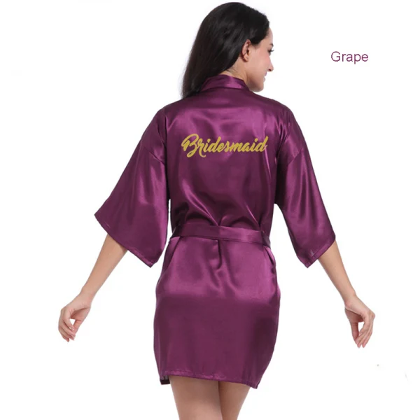 Modest / Simple Candy Pink Wedding Bridesmaid V-Neck 3/4 Sleeve Silk Robes 2020 Sash Glitter Printing