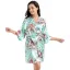 Fancy Jade Green Wedding Bridesmaid Bridal Printing Flower Silk Robes 2020 V-Neck 3/4 Sleeve Sash