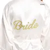 Modest / Simple Navy Blue White Wedding Bridal Bridesmaid Silk Robes 2020 V-Neck 3/4 Sleeve Sash