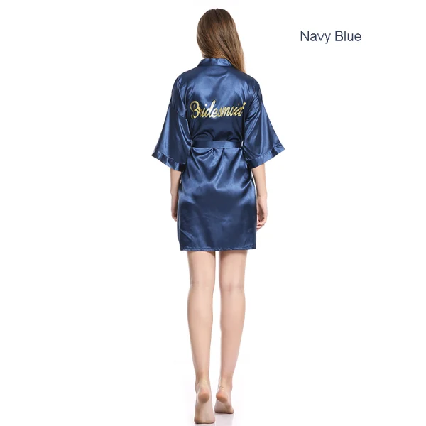 Modest / Simple Navy Blue White Wedding Bridal Bridesmaid Silk Robes 2020 V-Neck 3/4 Sleeve Sash