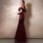 Sparkly Burgundy Sequins Evening Dresses  2020 Trumpet / Mermaid Spaghetti Straps Short Sleeve Floor-Length / Long Ruffle Backless Formal Dresses