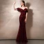 Sparkly Burgundy Sequins Evening Dresses  2020 Trumpet / Mermaid Spaghetti Straps Short Sleeve Floor-Length / Long Ruffle Backless Formal Dresses