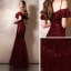Sparkly Burgundy Sequins Evening Dresses  2020 Trumpet / Mermaid Spaghetti Straps Short Sleeve Floor-Length / Long Ruffle Backless Formal Dresses