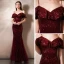 Sparkly Burgundy Sequins Evening Dresses  2020 Trumpet / Mermaid Spaghetti Straps Short Sleeve Floor-Length / Long Ruffle Backless Formal Dresses