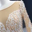 Luxe Champagne La Mariée Robe De Mariée 2020 Trompette / Sirène Transparentes Encolure Carrée Manches Longues Dos Nu Appliques En Dentelle Fait main Perlage Perle Train De Balayage