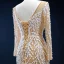 Luxe Champagne La Mariée Robe De Mariée 2020 Trompette / Sirène Transparentes Encolure Carrée Manches Longues Dos Nu Appliques En Dentelle Fait main Perlage Perle Train De Balayage