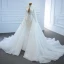 Luxe Blanche La Mariée Robe De Mariée 2020 Robe Boule Transparentes Col v profond Manches Longues Dos Nu Appliques En Dentelle Perlage Perle Chapel Train Volants