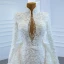 Luxe Blanche La Mariée Robe De Mariée 2020 Robe Boule Transparentes Col v profond Manches Longues Dos Nu Appliques En Dentelle Perlage Perle Chapel Train Volants