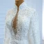 Luxe Blanche La Mariée Robe De Mariée 2020 Robe Boule Transparentes Col v profond Manches Longues Dos Nu Appliques En Dentelle Perlage Perle Chapel Train Volants