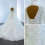 Luxe Blanche La Mariée Robe De Mariée 2020 Robe Boule Transparentes Col v profond Manches Longues Dos Nu Appliques En Dentelle Perlage Perle Chapel Train Volants
