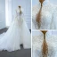 Luxe Blanche La Mariée Robe De Mariée 2020 Robe Boule Transparentes Col v profond Manches Longues Dos Nu Appliques En Dentelle Perlage Perle Chapel Train Volants