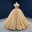 Luxury / Gorgeous Gold Bridal Wedding Dresses 2020 Ball Gown See-through Scoop Neck Short Sleeve Backless Appliques Lace Beading Glitter Tulle Chapel Train