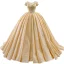 Luxury / Gorgeous Gold Bridal Wedding Dresses 2020 Ball Gown See-through Scoop Neck Short Sleeve Backless Appliques Lace Beading Glitter Tulle Chapel Train