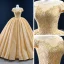 Luxury / Gorgeous Gold Bridal Wedding Dresses 2020 Ball Gown See-through Scoop Neck Short Sleeve Backless Appliques Lace Beading Glitter Tulle Chapel Train
