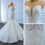 Luxus / Herrlich Weiß Hochzeits Brautkleider / Hochzeitskleider 2020 Meerjungfrau Durchsichtige Tiefer V-Ausschnitt Ärmellos Rückenfreies 3D Spitze Perlenstickerei Sweep / Pinsel Zug Rüschen