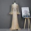 High-end Gold Red Carpet Evening Dresses  2020 Trumpet / Mermaid See-through Deep V-Neck Long Sleeve Bell sleeves Beading Rhinestone Sequins Sweep Train Ruffle Backless Formal Dresses