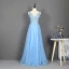 Élégant Bleu Ciel Dansant Robe De Bal 2020 Princesse Col v profond Sans Manches Appliques En Dentelle Perlage Faux Diamant Glitter Tulle Longue Volants Dos Nu Robe De Ceremonie