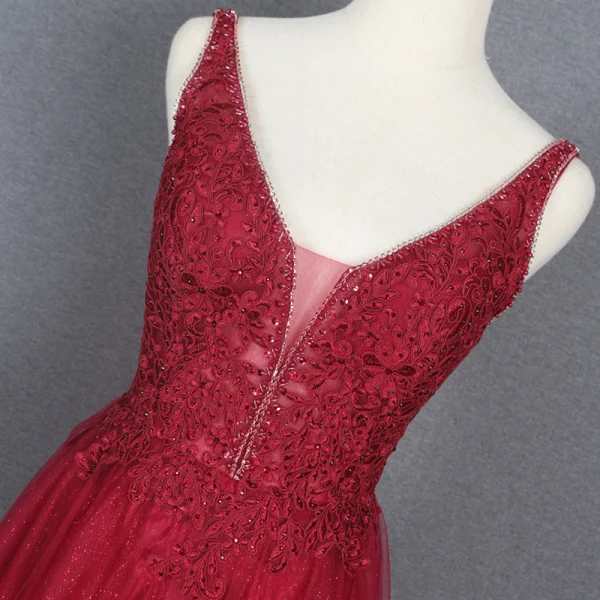 Élégant Bleu Ciel Dansant Robe De Bal 2020 Princesse Col v profond Sans Manches Appliques En Dentelle Perlage Faux Diamant Glitter Tulle Longue Volants Dos Nu Robe De Ceremonie