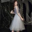 Fashion Grey Homecoming Graduation Dresses 2020 A-Line / Princess V-Neck Spaghetti Straps Sleeveless Beading Tassel Glitter Star Sequins Knee-Length Ruffle Backless Formal Dresses