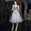 Fashion Grey Homecoming Graduation Dresses 2020 A-Line / Princess V-Neck Spaghetti Straps Sleeveless Beading Tassel Glitter Star Sequins Knee-Length Ruffle Backless Formal Dresses