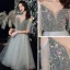 Fashion Grey Homecoming Graduation Dresses 2020 A-Line / Princess V-Neck Spaghetti Straps Sleeveless Beading Tassel Glitter Star Sequins Knee-Length Ruffle Backless Formal Dresses