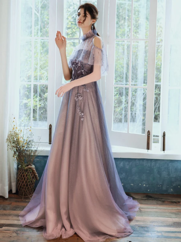 High End Marineblau Ballkleider Mit Schal 2020 A Linie Bandeau Ärmellos Perlenstickerei Glanz Tülle Sweep / Pinsel Zug Rüschen Rückenfreies Festliche Kleider