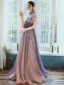 High End Marineblau Ballkleider Mit Schal 2020 A Linie Bandeau Ärmellos Perlenstickerei Glanz Tülle Sweep / Pinsel Zug Rüschen Rückenfreies Festliche Kleider