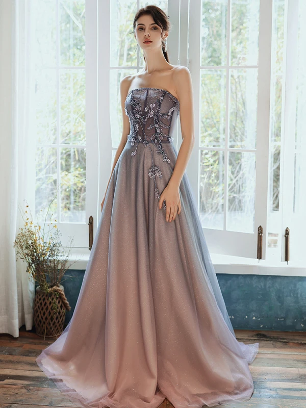 High End Marineblau Ballkleider Mit Schal 2020 A Linie Bandeau Ärmellos Perlenstickerei Glanz Tülle Sweep / Pinsel Zug Rüschen Rückenfreies Festliche Kleider