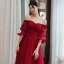 Vintage / Retro Burgundy Dancing Prom Dresses 2020 A-Line / Princess Off-The-Shoulder Puffy 3/4 Sleeve Appliques Lace Beading Floor-Length / Long Ruffle Backless