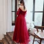Vintage / Retro Burgundy Dancing Prom Dresses 2020 A-Line / Princess Off-The-Shoulder Puffy 3/4 Sleeve Appliques Lace Beading Floor-Length / Long Ruffle Backless