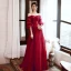 Vintage / Retro Burgundy Dancing Prom Dresses 2020 A-Line / Princess Off-The-Shoulder Puffy 3/4 Sleeve Appliques Lace Beading Floor-Length / Long Ruffle Backless