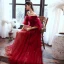 Vintage / Retro Burgundy Dancing Prom Dresses 2020 A-Line / Princess Off-The-Shoulder Puffy 3/4 Sleeve Appliques Lace Beading Floor-Length / Long Ruffle Backless