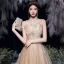 Charming Gold Dancing Prom Dresses 2020 A-Line / Princess Strapless Sleeveless Beading Glitter Tulle Floor-Length / Long Ruffle Backless Formal Dresses