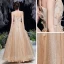 Charming Gold Dancing Prom Dresses 2020 A-Line / Princess Strapless Sleeveless Beading Glitter Tulle Floor-Length / Long Ruffle Backless Formal Dresses