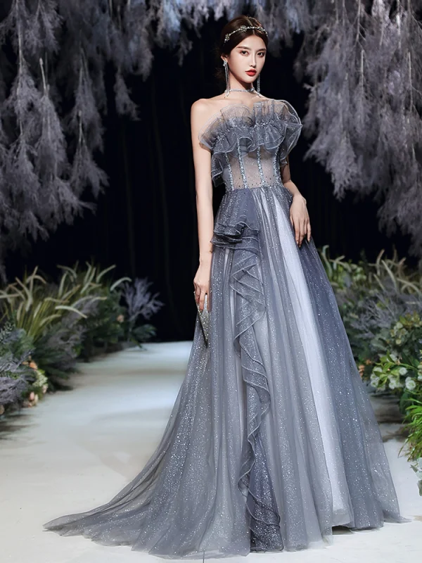 grey see through dress See through blue organza trench dress 32