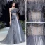 Illusion Grå Genomskinliga Balklänningar 2020 Prinsessa Axelbandslös Ärmlös Beading Glittriga / Glitter Tyll Svep Tåg Ruffle Halterneck Formella Klänningar