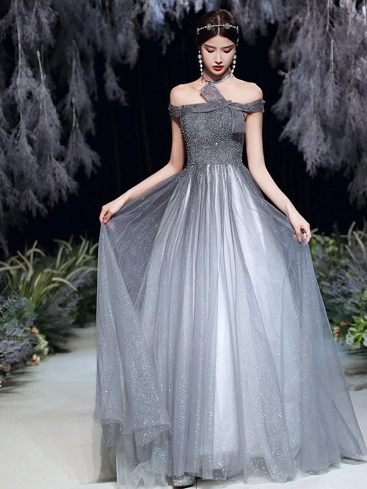 slim fit dress slacks Silver Grey Prom Dress, Prom Dresses, Evening Gown, Graduation School Party  Dress, Winter Formal Dress
