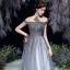 Fashion Grey Prom Dresses 2020 A-Line / Princess Off-The-Shoulder Short Sleeve Beading Sequins Glitter Tulle Sweep Train Ruffle Backless Formal Dresses