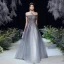 Fashion Grey Prom Dresses 2020 A-Line / Princess Off-The-Shoulder Short Sleeve Beading Sequins Glitter Tulle Sweep Train Ruffle Backless Formal Dresses