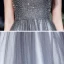 Fashion Grey Prom Dresses 2020 A-Line / Princess Off-The-Shoulder Short Sleeve Beading Sequins Glitter Tulle Sweep Train Ruffle Backless Formal Dresses
