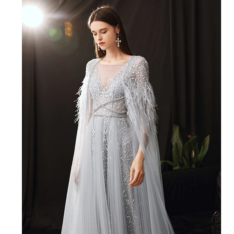 navy blue dress for baby girl A-Line Sweetheart High Split Shawl Sequined Floor-Length Elegant Prom Dress