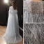 Haut de Gamme Gris Transparentes Tapis rouge Robe De Soirée Avec Châle 2020 Princesse Encolure Dégagée Sans Manches Plumes Perlage Paillettes Train De Balayage Volants Robe De Ceremonie