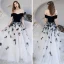 Flower Fairy Black White Dancing Prom Dresses 2020 A-Line / Princess Off-The-Shoulder Short Sleeve Butterfly Appliques Lace Floor-Length / Long Ruffle Backless Formal Dresses