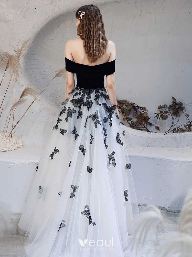 black prom dress with white flowers Ava Presley 47205 Long Prom Dress Black/White / 16 main image 1