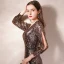 Sparkly Gold Sequins Evening Dresses  2020 Trumpet / Mermaid V-Neck Puffy 3/4 Sleeve Floor-Length / Long Formal Dresses