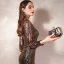Sparkly Gold Sequins Evening Dresses  2020 Trumpet / Mermaid V-Neck Puffy 3/4 Sleeve Floor-Length / Long Formal Dresses