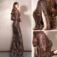 Sparkly Gold Sequins Evening Dresses  2020 Trumpet / Mermaid V-Neck Puffy 3/4 Sleeve Floor-Length / Long Formal Dresses