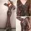 Sparkly Gold Sequins Evening Dresses  2020 Trumpet / Mermaid V-Neck Puffy 3/4 Sleeve Floor-Length / Long Formal Dresses